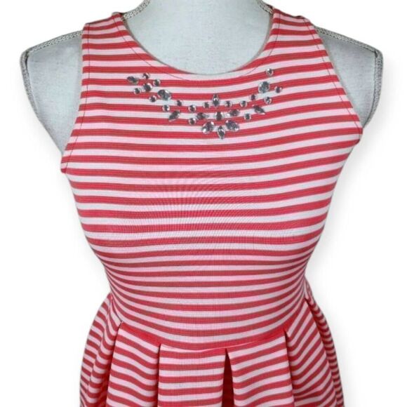 POOF GIRL PINK & WHITE STRIPE EMBELLISHED DRESS SZ.YL EUC. - Picture 2 of 6